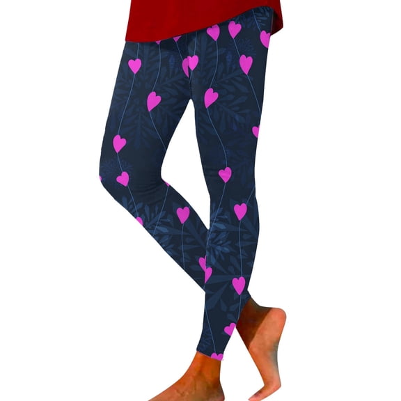 Fsqjgq Valentine's Day Leggings for Women Glitter Love Heart Graphic Print Yoga Pants Casual High Waisted Workout Leggings Tights L