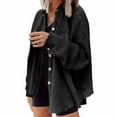 thumbnail image 1 of Fsqjgq Waffle Knit Shacket Jackets for Women Boyfriend Button Down Shirt Jacket Oversized Lapel Pocket Splicing Irregular Long Sleeve Tops Outerwear, 1 of 6