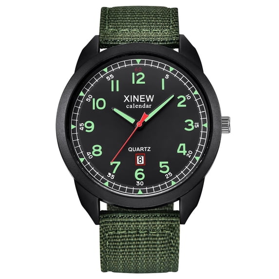 Fsqjgq Watches for Men Canvas Expansion Band Date Digital Analog Watch Waterproof Sports Watch C