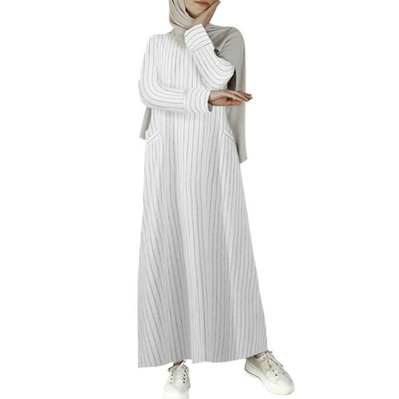 Fsqjgq Wedding Guest Dress Female A-Line Women's Abaya Dress Prayer Dress Full Length Kaftan with Hijab Dubai Maxi Dress White Size 5XL