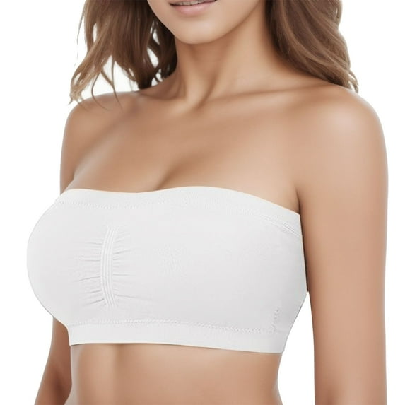 Fsqjgq Women Strapless Bras Double Layer Convertible Bra Seamless Bandeau Unlined Wireless Bras Womens Sports Bras T-Shirt Tube Top,S White