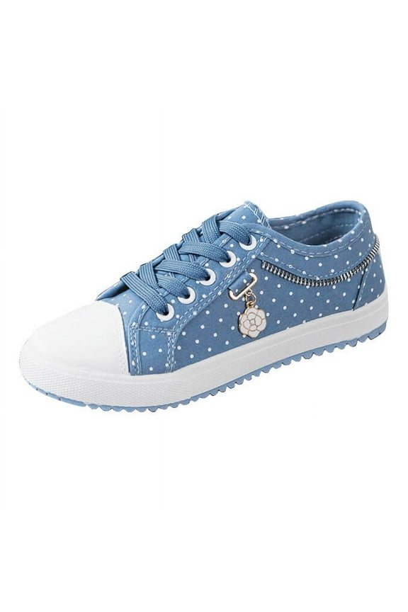 Women Tennis Shoes Womens Shoes Women'S Fashion Dott Canvas Floral Pattern Pendant Out Lace Up Casual Shoes Blue Asian Size 38
