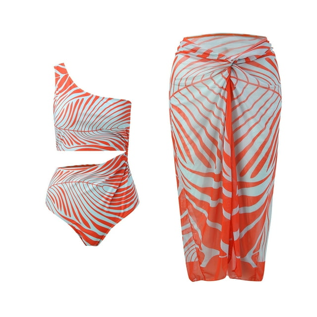 Fsqjgq Women's 3 Piece Bikinis Swimsuits One Shoulder High Waisted