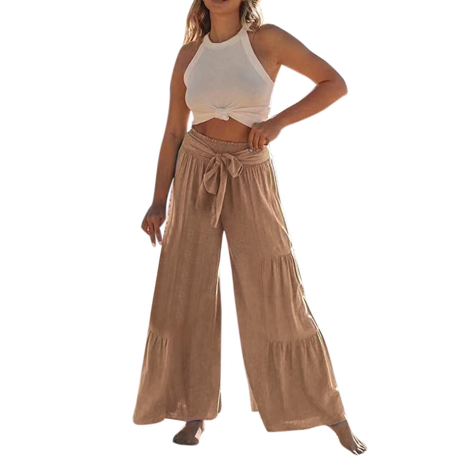 Fsqjgq Women's Wide Leg Long Lounge Pants High Waisted Work Pants