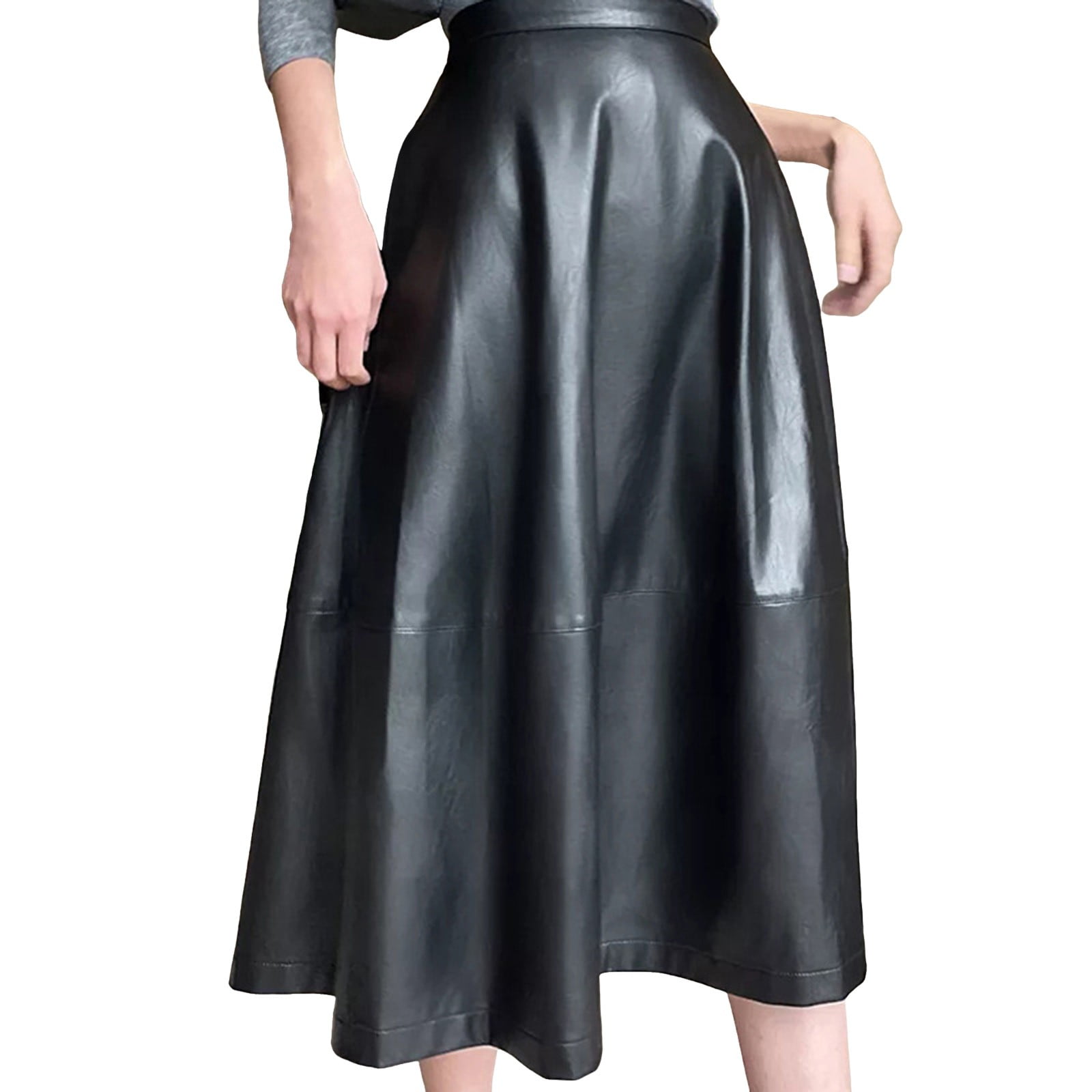 Fsqjgq Women's High Waisted Flared Leather Skirt Fall Winter Fsqjgq Women's High Waisted Flared Leather Skirt Fall Winter