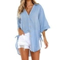 thumbnail image 1 of Fsqjgq Women's Lace Casual Loose T Shirts Waffle Knit Tops for Women New Tie up V Neck Loose Slit Hem Shirt Bu2 Xl, 1 of 6