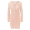 thumbnail image 1 of Fsqjgq Women's Long Sleeve Sweater Dress Mini Knit Slim Bodycon Dress Zipper V Neck Pullover Sweaters Dresses Pullover Pink-B M, 1 of 4