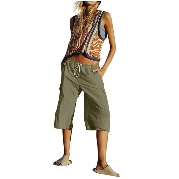 Fsqjgq Women's Pants Harem Pants Women Ladies Dress Pants Army Green Spring Pants for Women 2024 Summer Thin Casual Sports Cargo Pants Breathable Solid Harem Pant Pocket Comfortable Cropped Pants M