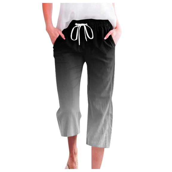 Fsqjgq Women's Pants High Waisted Pants for Women Sweatpants Black Casual Pants Black Women's Wide Leg Dress Pants Spring Summer Gradient Lace Up Pocket Loose Wide Leg Capri Casual Pants XL