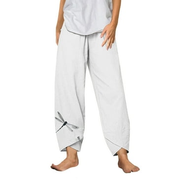 Fsqjgq Women's Pants Leather Pants Vacation Bottoms Capri Pant Stretch White Summer Capris Cotton Linen Pants Irregular Wide Leg Pants Comfy Baggy Yoga Pant Cropped Trousers Palazzo Pants XXL
