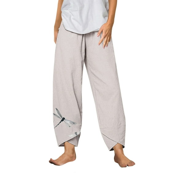 Fsqjgq Women's Pants Linen Pants Casual Bottoms Gauze Pants for Women Summer Linen Jumpsuits for Cotton Linen Pants Irregular Wide Leg Pants Comfy Baggy Yoga Pant Cropped Trousers Palazzo Pants M