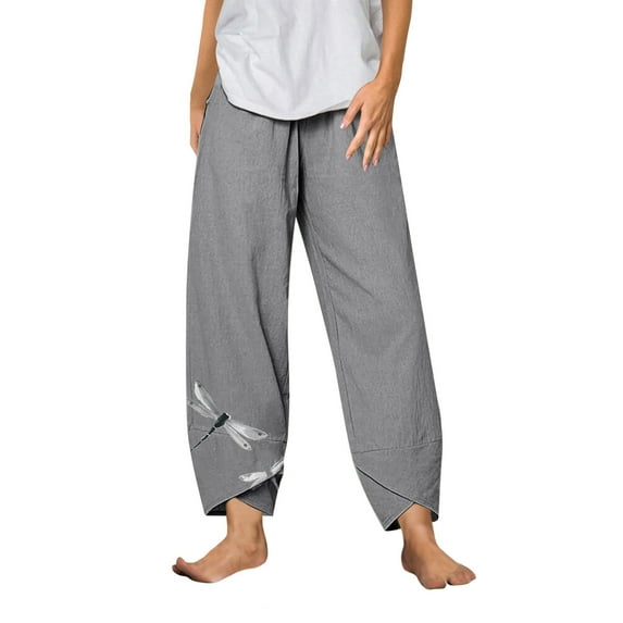 Fsqjgq Women's Pants Maternity Pants Business Casual Capris Gauze Pants Drawstring Capris Cotton Linen Pants Irregular Loose Wide Leg Pants Comfy Baggy Yoga Pant Cropped Trousers Palazzo Pants XXL