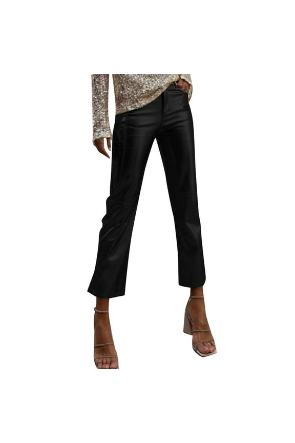 Women's Pants for Women Beach Trousers Spring Pants Black Women's Linen Pants for Women 2024 Fashion Casual PU Pants Straight Leather Pants Solid Pants Cargo Pants Wide Leg Trousers XL