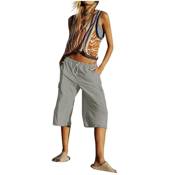 Fsqjgq Women's Pants for Women Beach Trousers Womens Vacation Outfits Womens Work Pants Summer Thin Casual Sports Cargo Pants Breathable Solid Harem Pant Pocket Comfortable Cropped Pants L