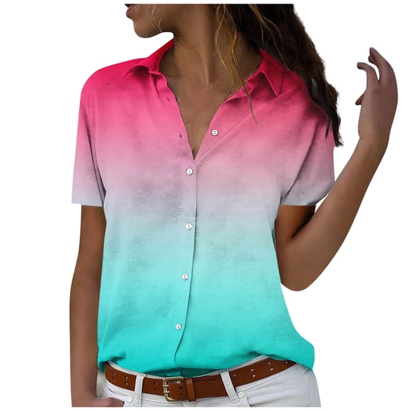 Fsqjgq Women's Summer Lace Short Sleeve Tops Shirt Satin Shirts for Women Fashion Womens Short Sleeve Pocket Button Tee Casual Popular Blouse Tops Button down Short Sleeve Shirts Pink M