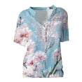 thumbnail image 1 of Fsqjgq Women's Summer Lace Short Sleeve Tops Shirt Womens Western Tops Womens Button up Cotton and Linen Short Sleeve Printed Floral Blouse with Pocket Sky Blue Xxxl, 1 of 8