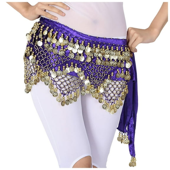 Fsqjgq Women's Sweet Bellydance Scarf with Gold Sequin Skirts Wrap Noisy Sparkly Tassel Mini Skirts Carnival Festival Belly Dance Skirts Clearance