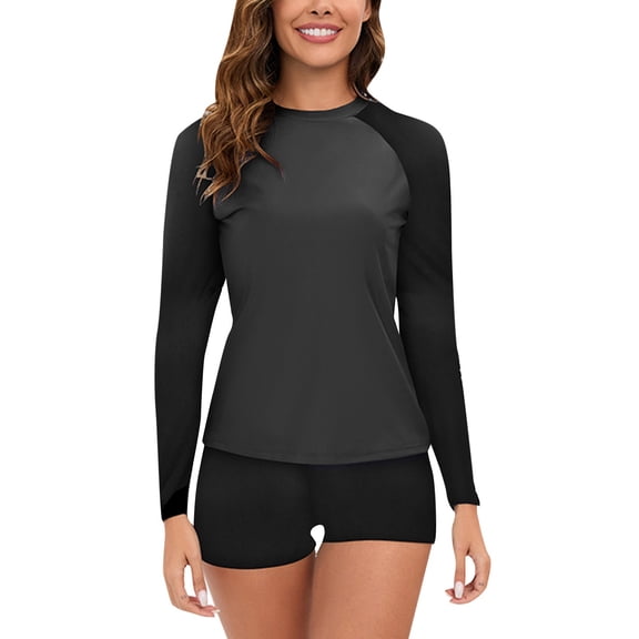 Fsqjgq Women's Swimsuits Rash Guard Sets Two Piece Long Sleeve Bathing Suit Summer Conservative Bathing Suit Bottom Beachwear S
