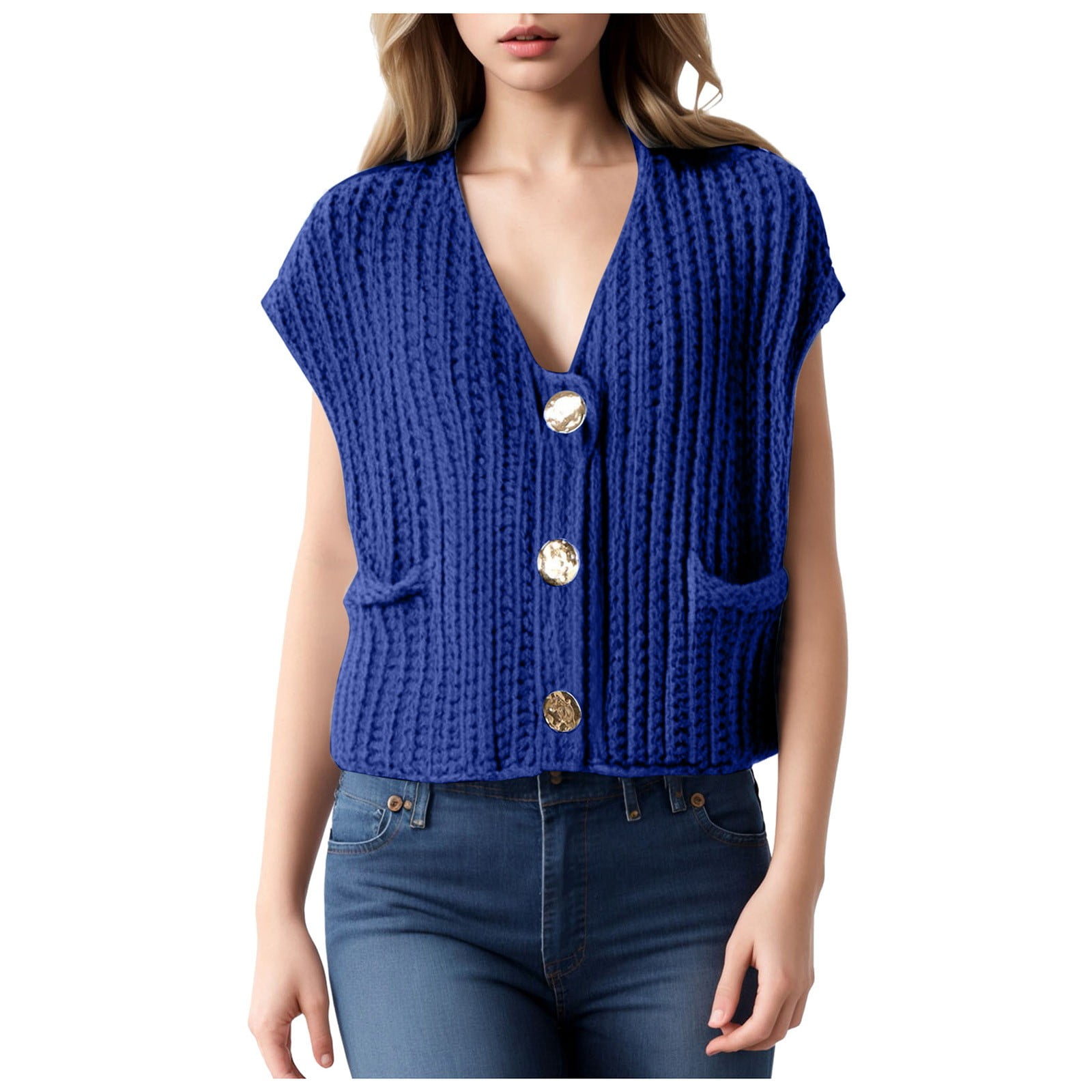 Crochet Chunky Knit Cardigan Blue Fsqjgq Womens Casual Crochet