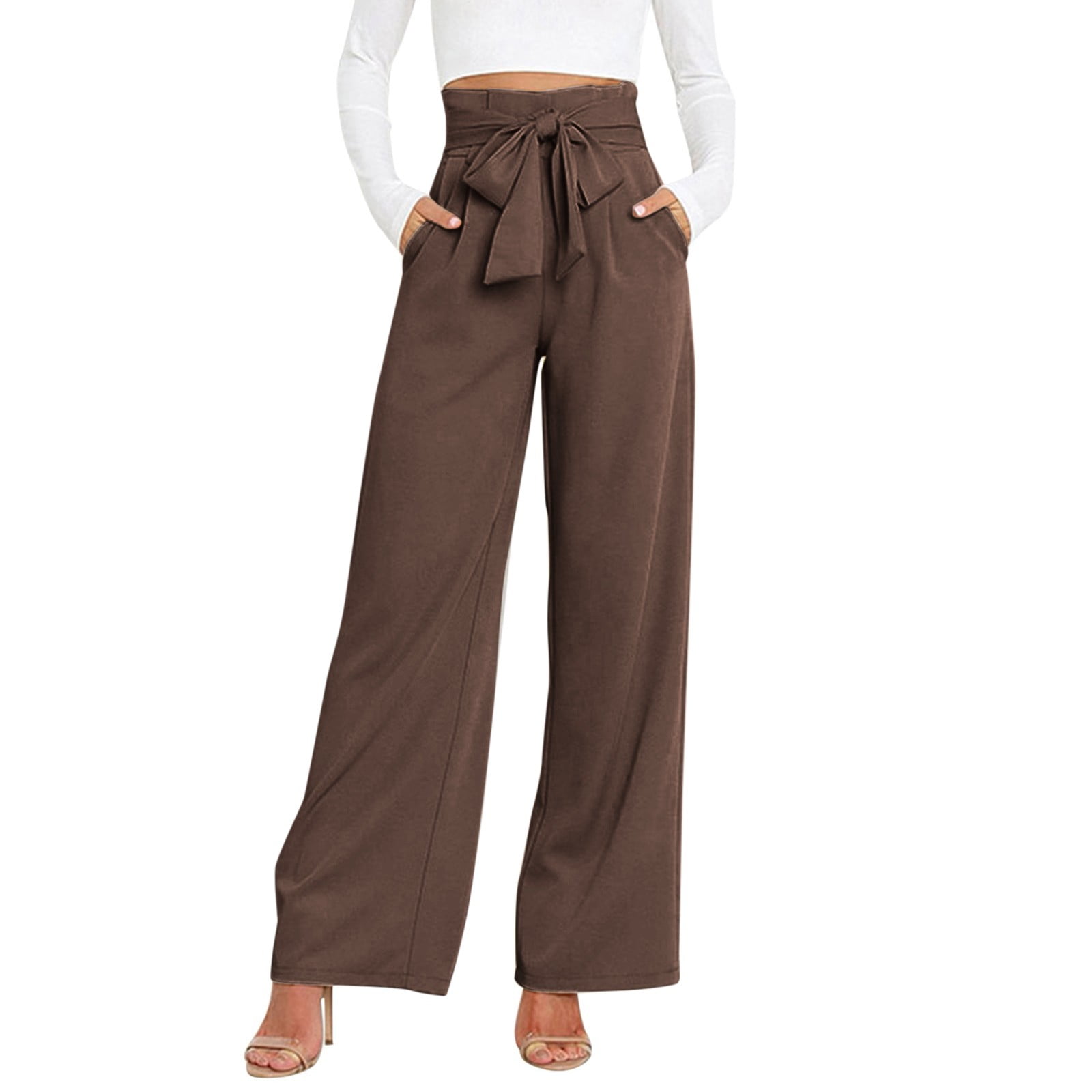 Fsqjgq Womens Comfy Work Dress Pants Long Wide Leg Pants for Women Tall