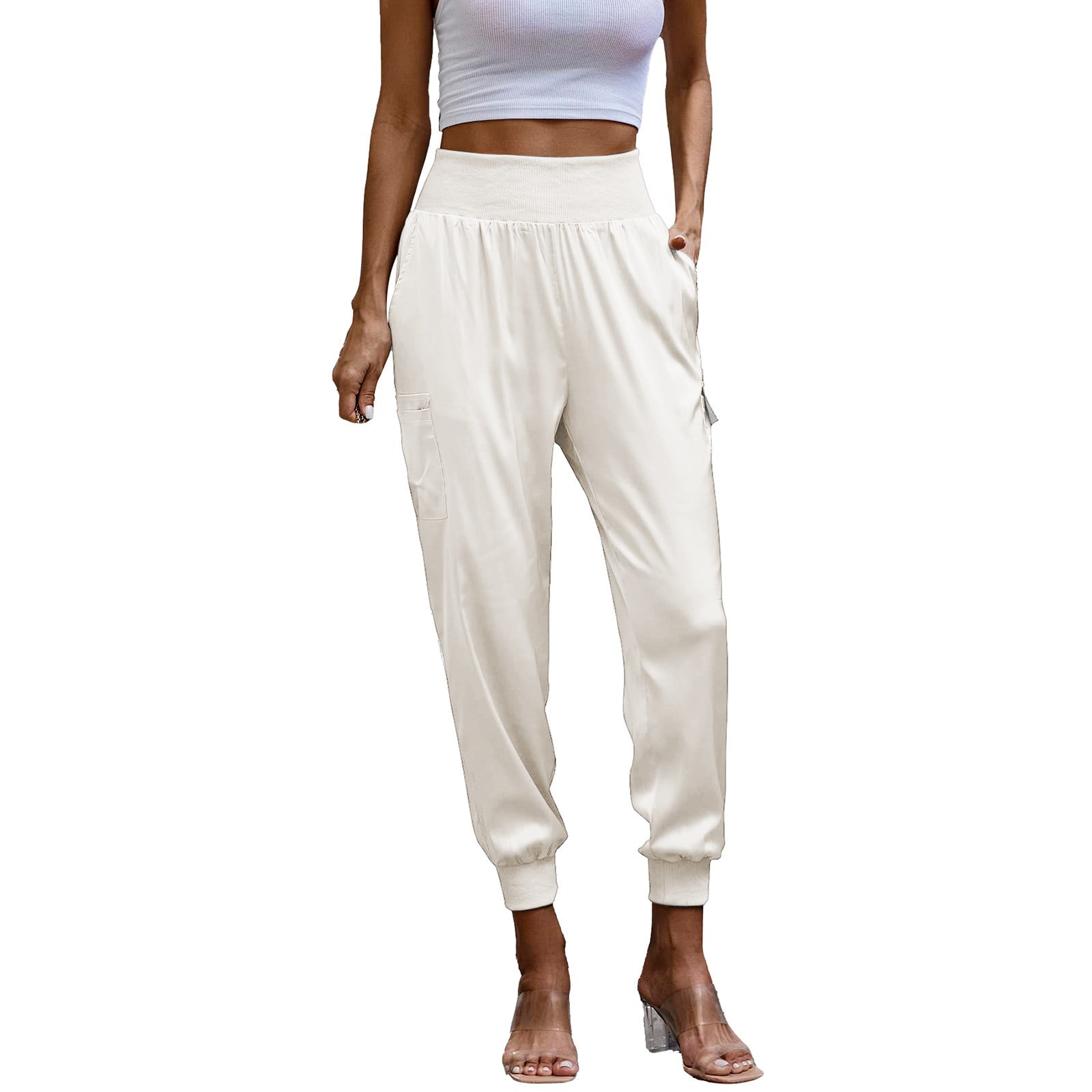 Women Summer Silk Comfortable Pants High Waist Elastic Waist Ladies Pants –  the best products in the Joom Geek online store