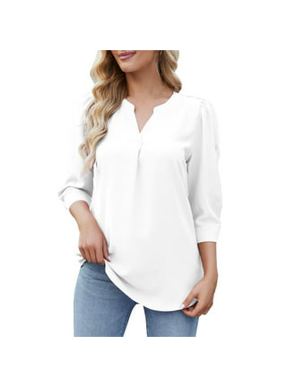 FARYSAYS Long Sleeve White Blouse for Womens Flowy Tops White Button Down  Shirt Womens Tops Dressy Casual Blouses for Women Trendy Tops for Teenagers