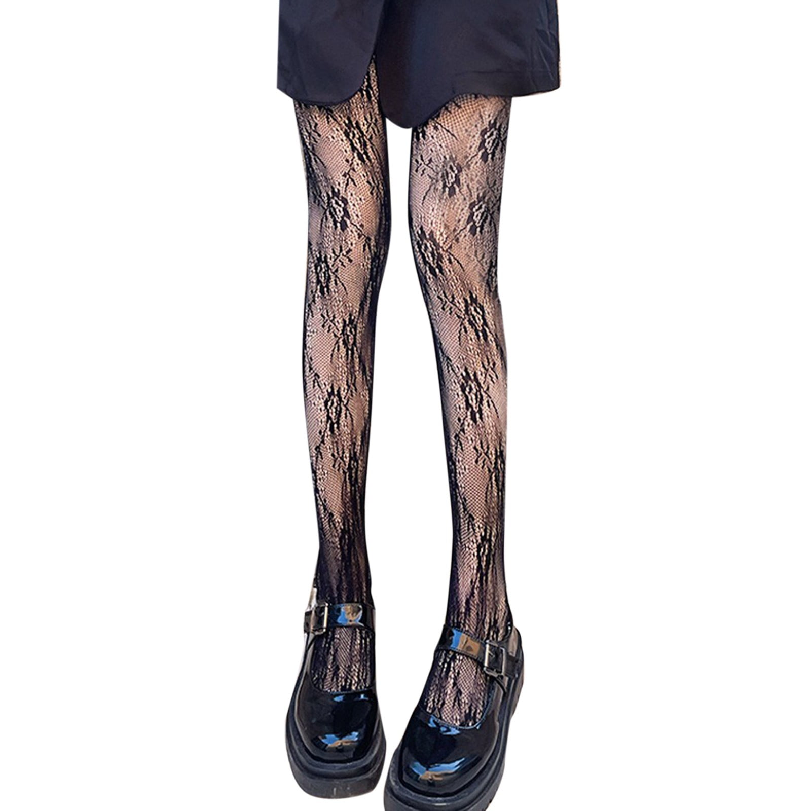 Womens Black Sheer Thigh High Fishnet Stockings with Lace Top 2 Pairs ... Fishnet stockings near me