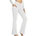thumbnail image 1 of Fsqjgq Womens Flare Leggings with Pockets Elegant V Back High Waistband Fitness Workout Leggings Bell Bottoms Yoga Pants Tights 2XL White, 1 of 9