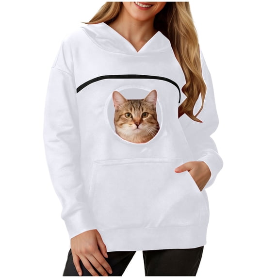 Fsqjgq Womens Fleece Hoodie with Kangaroo Pet Pocket, Sweatshirt for Holding Small Cats and Dogs
