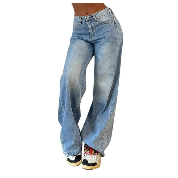Fsqjgq Womens Jeans Casual Jeans for Women Black Jeans Womens Womens Baggy High Waist Jeans Loose Straight Leg Trendy Tummy Control Boyfriend Jeans Casual Denim Pants with Pockets Denim Pants