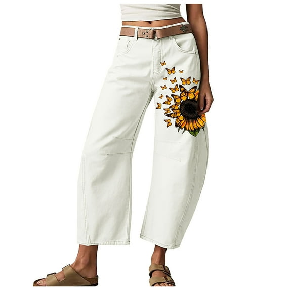 Fsqjgq Womens Jeans Casual Jeans for Women Baggy Pants Women White Barrel Jeans Baggy Jeans High Waisted Denim Ankle Pants Wide Leg Jeans Boyfriend Cropped Barrel Jeans with Pockets Denim Pants