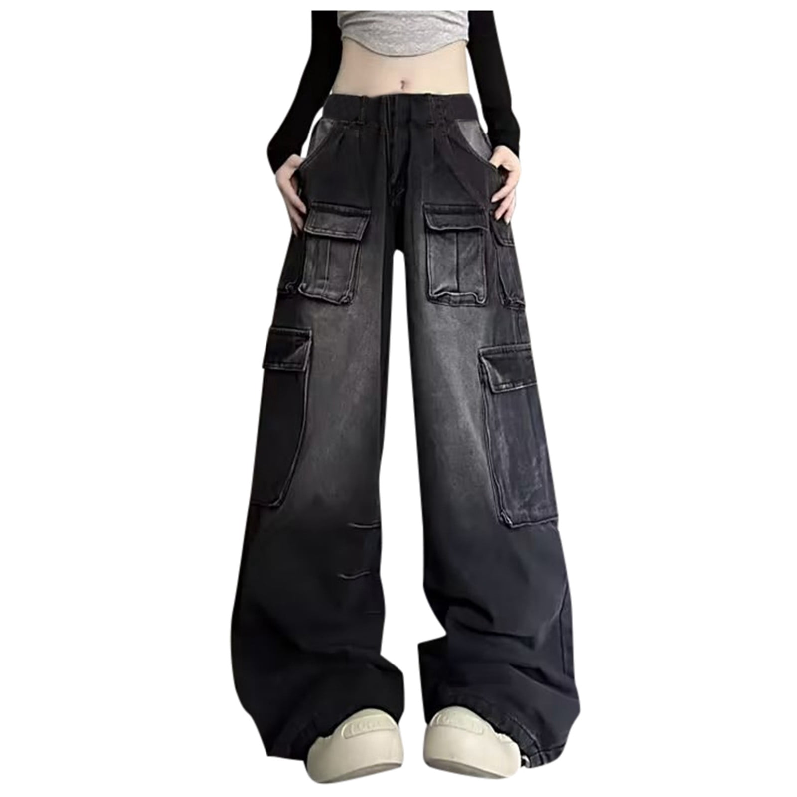Women's Grey High Rise Baggy Jeans with Belt