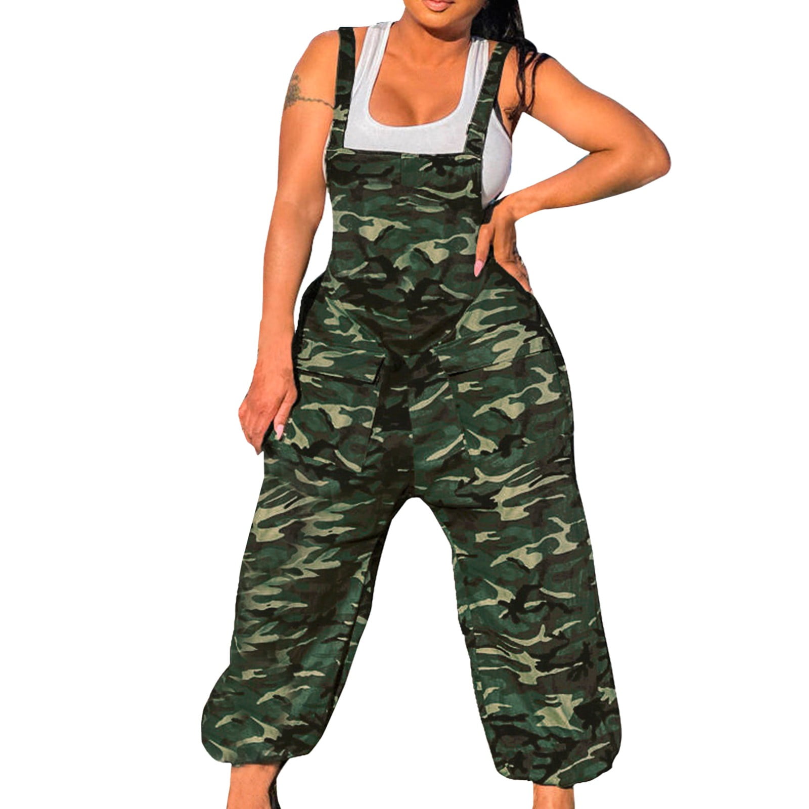 Fsqjgq Womens Jumpsuit Rompers Casual Black Jumper for Women Casual  Camouflage Prints Bib Straight Leg Slacks Jumpsuit Overalls with Pocket  Gray xl - Walmart.com