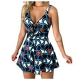 thumbnail image 1 of Fsqjgq Womens Jumpsuit Rompers Loose Black Outfits for Women Suspender Chest Bow Tie Tie Print Loose One-Piece Shorts Jumpsuit Blue M, 1 of 7