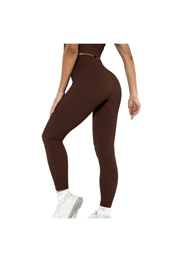 Womens Leggings Black Ribbed High Waisted Seamless Tights Pants Ankle Length Sports Workout Gym Yoga Leggings Jeggings G M