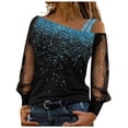 thumbnail image 1 of Fsqjgq Womens Off The Shoulder Tops Sexy Shiny Metallic Shirts Sequin Mesh Splicing Pullover Trendy T Shirt Tunic Top Dressy Party Blouse Tops, 1 of 5
