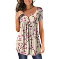 thumbnail image 1 of Fsqjgq Womens Shirts Trendy Petite Tops for Women Short Sleeve Button Neck Flower Printed Pleated T Shirt Top Casual Floral Fit Shirts Tee Blouse Beige 2Xl, 1 of 4