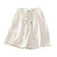 thumbnail image 1 of Fsqjgq Womens Shorts Lightweight Harem Shorts Women's Loose Fitting Thin Belt Elastic Waist with Cotton Linen Broad Leg Casual Shorts White Xl, 1 of 3