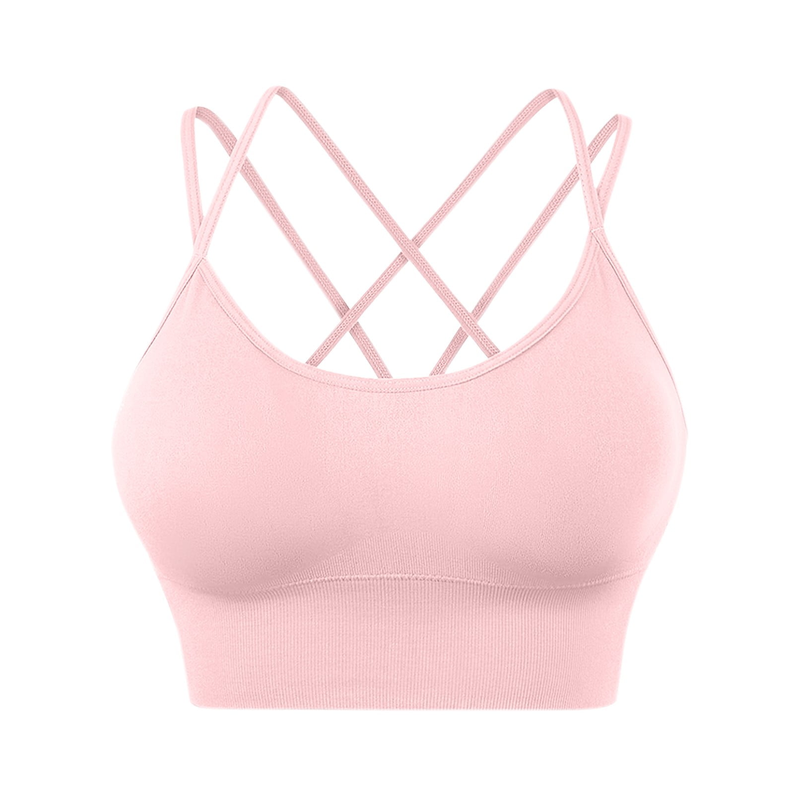 Fsqjgq Womens Sport Bras Back Strappy Push Up Padded Crop Top Workout  Fitness Running Yoga Bra Solid Seamless Breathable Brassiere Vest Pink M