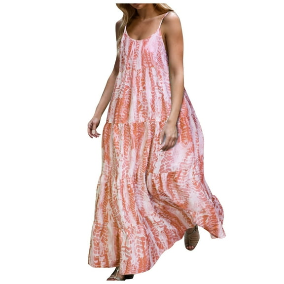 Fsqjgq Womens Summer Dresses Black Dress Party Dress Casual Dress Women's Spaghetti Strap Scoop Neck Floral Maxi Dress Flowy Boho Long with Pockets Boho Vacation Dresses Loose Boho Flowy Dresses 2XL