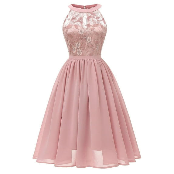 Fsqjgq Womens Summer Dresses Casual Female A-Line Womens Sleeveless Formal Ladies Wedding Bridesmaid Lace Long Dress Pink Size L