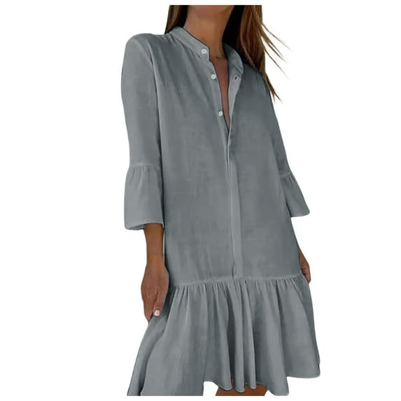 Fsqjgq Womens Summer Dresses Halter Dresses for Women Party Dress for Graduation Women Fashion Casual Button Up Ruffled Hem Long Dress Boho Vacation Dresses Casual T Shirt Dress Short Sleeve T Sh L