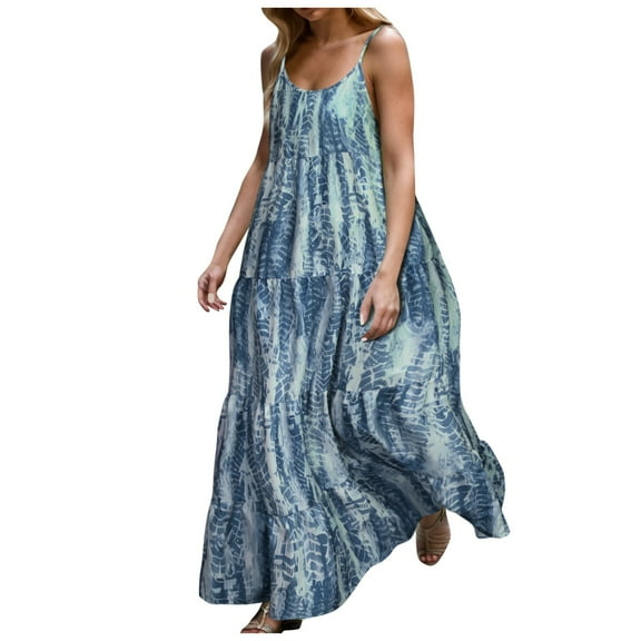 Fsqjgq Womens Summer Dresses Semi Formal Dresses for Women Party Dress Black Formal Dresses for Women Spaghetti Strap Scoop Neck Floral Maxi Dress Flowy Boho Long with Pockets Boho Vacation Dress M