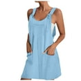 thumbnail image 1 of Fsqjgq Womens Summer Dresses Summer Wedding Guest Dress Party Dress Womens Midi Dress Women Short Dress Loose Casual Jumpsuit Adjustable Tie Jumpsuit Sleeveless Dress with Pockets Boho Vacation D 2XL, 1 of 5