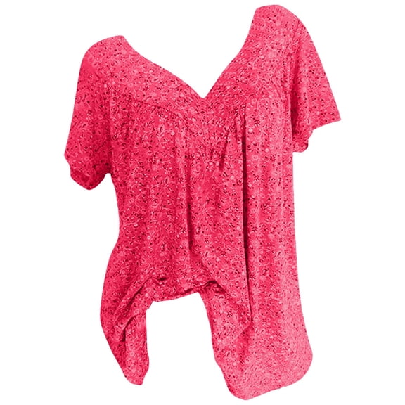 Fsqjgq Womens Summer Tops Elegant Blouses Women's Casual Floral Print Tunic Tops V Neck Ruffle Short Sleeve Summer Shirts Tops Loose T Shirt Blouses Plus Size Boho Tops Women Shirts Button Shirts L