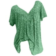 FSQJGQ Womens Summer Tops Elegant Blusas Blouses Casual Floral Print Tunic Tops V Neck Ruffle Short Sleeve Summer Shirts Tops Loose T Shirt Blouses Plus Size Boho Tops Blouses for Women Dressy Ca 3XL
