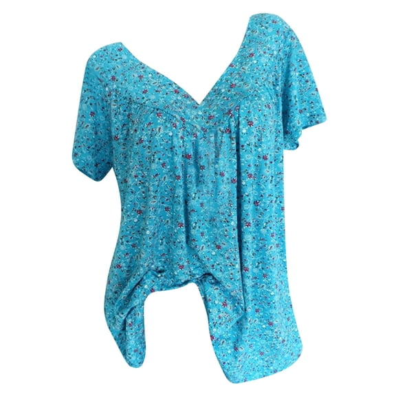 Fsqjgq Womens Summer Tops Fashion Shirts Blouses Casual Floral Print Tunic Tops V Neck Ruffle Short Sleeve Summer Shirts Tops Loose T Shirt Blouses Plus Size Boho Tops Womens Blouses Black Tank T XL