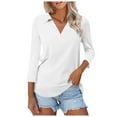 thumbnail image 1 of Fsqjgq Womens Summer Tops Open Back Tops for Women Blouse Tunic Womens 3/4 Sleeve Tops V Neck Work Shirts Dressy Casual Blouses Three Quarter Length Tunic Tops Comfy Tunic Blouse Plus Size Tops S, 1 of 5