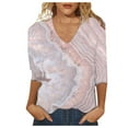 thumbnail image 1 of Fsqjgq Womens Summer Tops Plus Size Tops Tunic T-Shirt 3/4 Sleeve Shirts Fashion Simple Floral Print Tshirts V Neck Loose Casual Blouses Henley Blouses Dressy Tunic Tops Embroidered Tops for Women M, 1 of 5