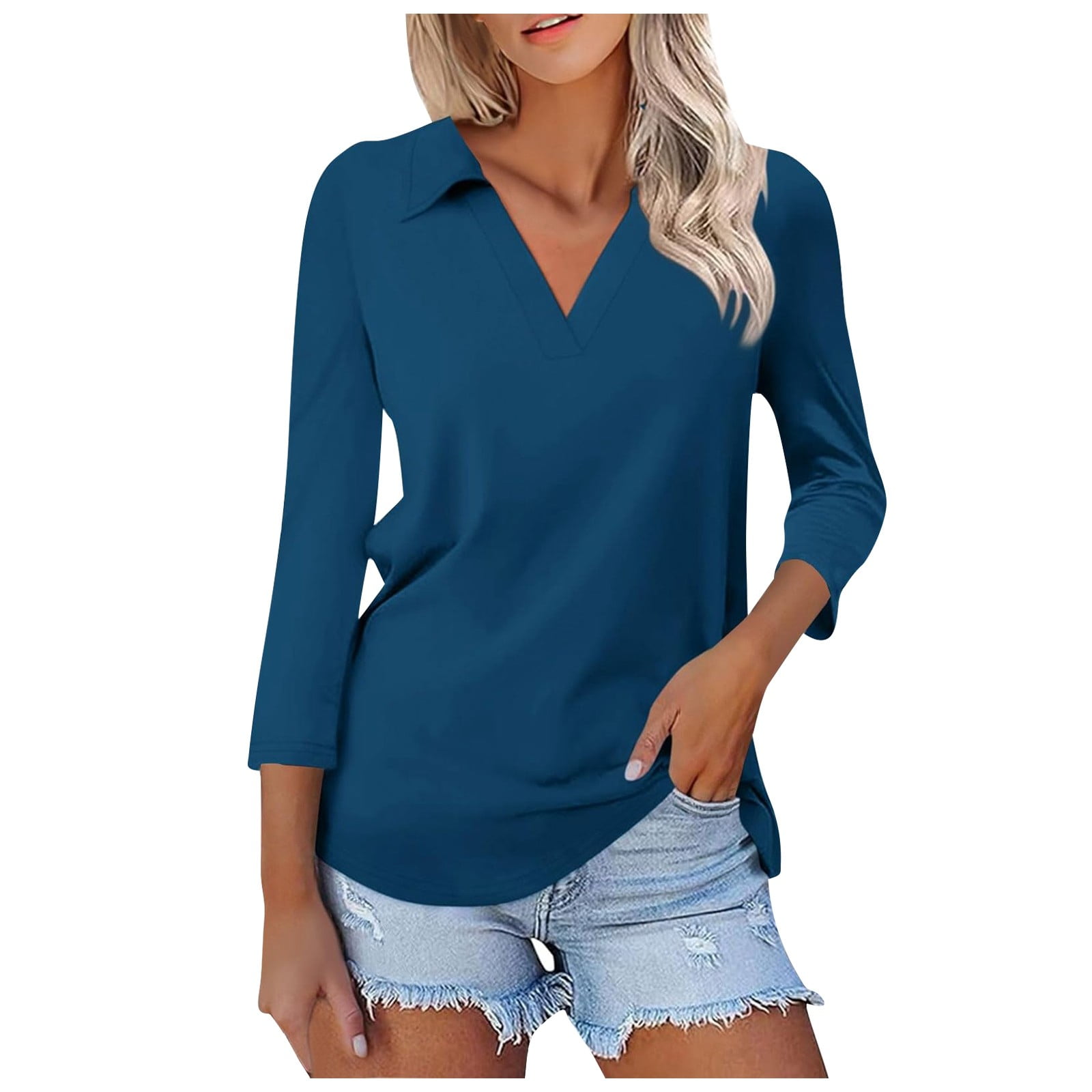Fsqjgq Womens Summer Tops Spaghetti Strap Tank Top T-Shirt Tunic Womens 3/4 Sleeve Tops V Neck Work Shirts Dressy Casual Blouses Three Quarter Length Tunic Tops Comfy Tunic Blouse Workout Tanks f 2XL